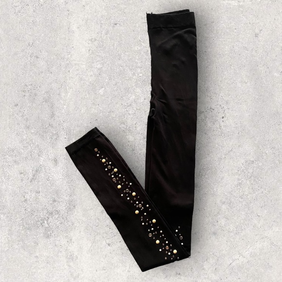 Black Studded Leggings Pearl, Rhinestone Silver Studded Size S-M Great Condition - Picture 11 of 11